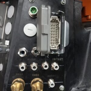 Installed cable glands and industrial connector on production equipment