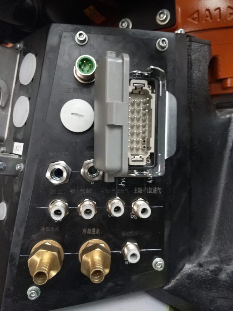 Installed cable glands and industrial connector on production equipment